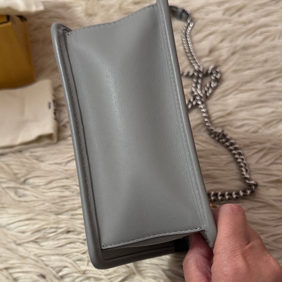 Fendi (F is for Fendi) Gray Leather Shoulder Bag with Chain Strap - Picture 12 of 16